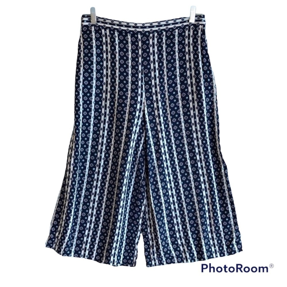 CHELSEA 28 TILE PRINT CROP CULOTTE WIDE LEG CROPPED PANTS MEDIUM